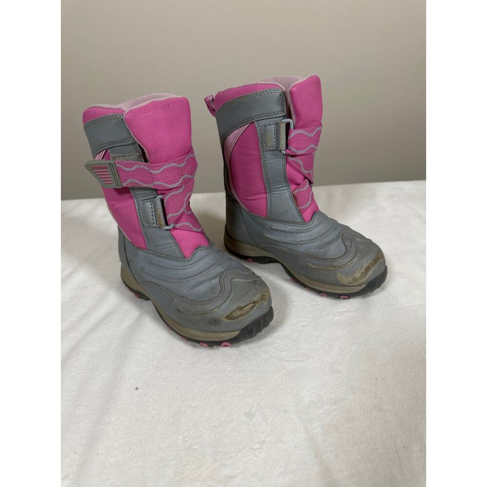 L.L.Bean Kids Winter Snow Boots Pink Gray Size 12 Waterproof Insulated